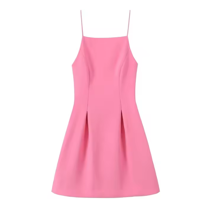 Vestido KONDALA Para Mujer Romántico Dulce Y Elegante De Color Rosa Sólido Sin Mangas Pleated Mini Vestido De Moda Otoño 2025 Vacaciones Salida - 1