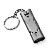 Llavero De Silbato Doble Tubo Alta Decibelio Portátil Para Supervivencia En Camping Y Emergencias Herramienta Multifuncional - details 5