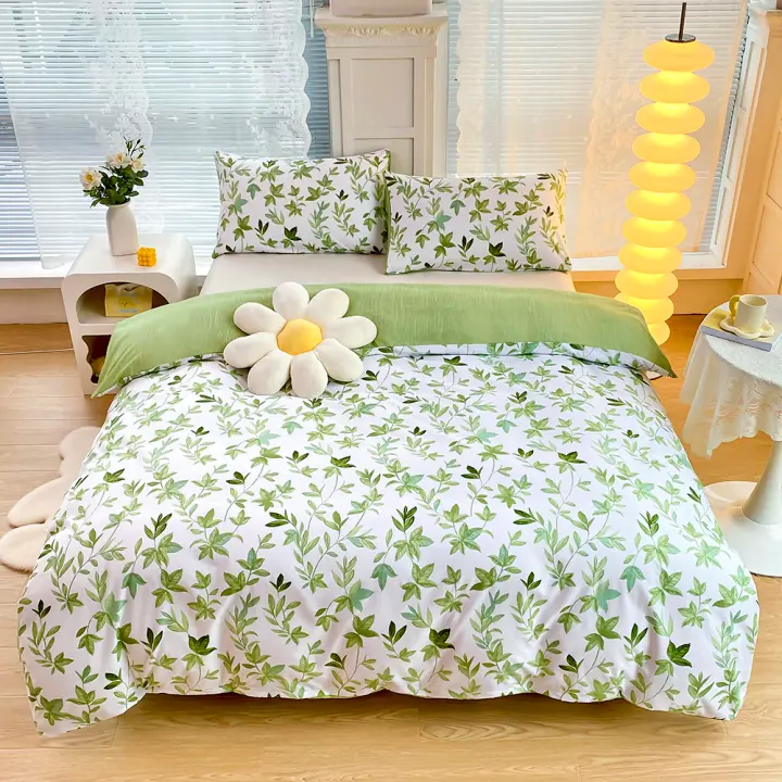 Juego De Sábanas Con Estampado De Flores Verdes 2/3 Piezas Cubierta De Edredón Y Fundas De Almohada Nórdicas Para Cama Queen/King Doble Material Poliéster 100% Técnica De Tejido Reativa - 1