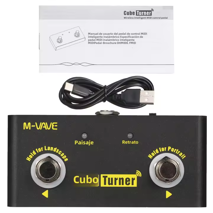M-VAVE Cube Turner Pedal Inalámbrico Recargable Para Girar Hojas De Música Compatible Con Android Y iOS Soporta Looper - 1