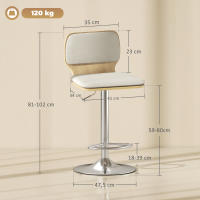 HOMCOM Juego de 2 Taburetes Altos de Cocina Giratorios en 360°, Taburetes de Bar Regulables en Altura de 81-102 cm, Tapizados en Lino, Reposapiés, para Comedor, Mostrador, Beige - details 2