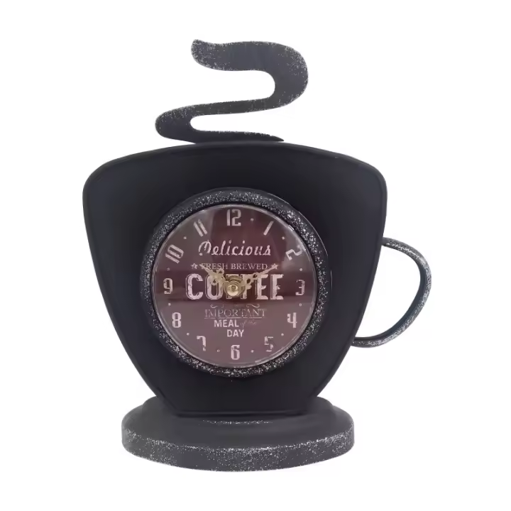 SIGNES GRIMALT Reloj Taza Coffee Vintage Negro de Metal | Sobremesa Decorativo 26979 - 1