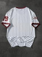 Camiseta De Verano Para Hombre Con Cuello En V Y Estampado Deportiva Corta Retro Béisbol Chic Camiseta Transpirable De Polyester - details 8