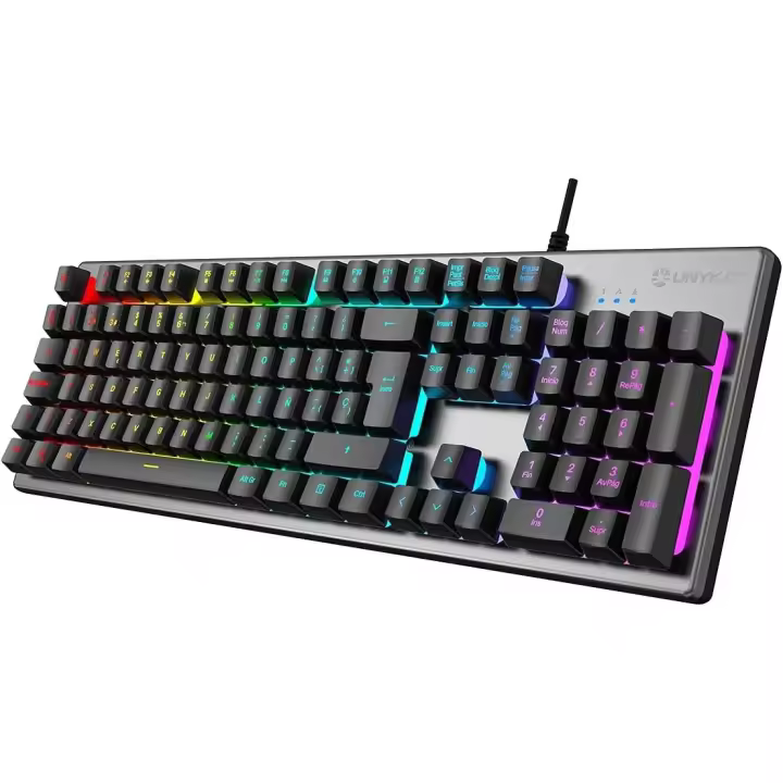 Unykach Teclado Gaming NOVA K244 con 105 Teclas QWERTY, Cable USB, Retroiluminación LED RGB Efecto Arco Iris, Ergonómico - 1