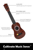 Ukelele De Juguete Guitarra Clásica Instrumento Musical Educativo Para Niños Ajustable Con Cordones Y Palillos 2 Colores - details 1