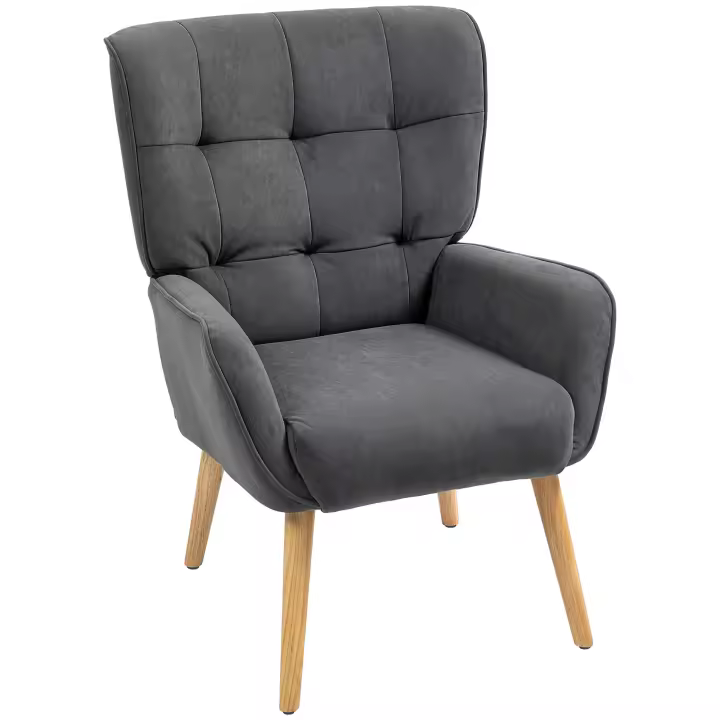 Cecodadi Salón Reclinable Sillón Reclinable with Pata de Madera Sillón de Terciopelo para Lectura, Sillón Tapizado para Dormitorio Gris - 1