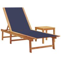 vidaXL Tumbona con mesa madera maciza de acacia y textileno Negro, Crema, Gris Sillas de Exterior Ideal para jardín, playa, piscina, terraza Tumbona Piscina Tumbonas Playa Tumbonas Jardín Exterior - details 2