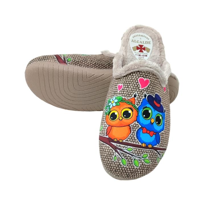 ALCALDE Pantuflas Invierno Mujer/Señora | Búhos Dibujo | Forro Polar Cálido | ¡Hecho en España!