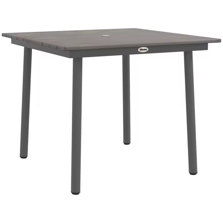 Mesa de Jardín Mesa de Comedor 4 Personas Agujero para Sombrilla Mesa de Patio Base de Listones HDPE Gris Oscuro 90x90x75cm - 1