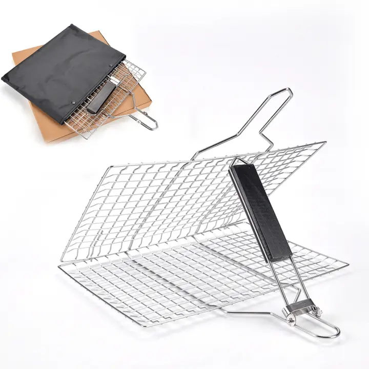 Pinzas para pescado a la parrilla, parrilla portátil de acero inoxidable plegable - 1