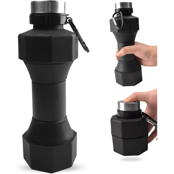 Botella de Agua reutilizable, portátil, Ligera y plegable de 22,88 Oz con mosquitos para el senderismo. Botella Deportiva portáthil a prueba de fugas, color Negro. - 1