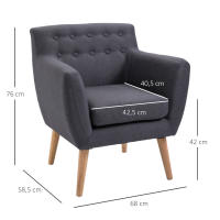 HOMCOM Sillón de Salón Moderno Butaca para Dormitorio con Reposabrazos y Patas de Madera Sofá Individual Carga 125 kg para Oficina Sala de Estar Gris Oscuro - details 2