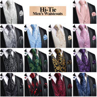 Chaleco De Seda Para Hombre Hi-Tie Con Cuello V Y Bolsa De Pañuelo Conjunto De Encantos Para Traje Sin Mangas Para Boda Y Negocios - details 1