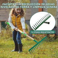 EasySpeed Rastrillo de Jardín 14 Púas, Rastrillo Metálico Uso Profesional y Doméstico, Recogedor Hojas, 14 Dientes, 35x15x7cm Ancho, Sin Mango,Verde (Sin Palo) - details 2