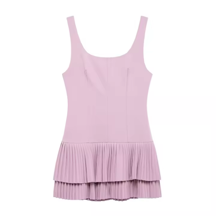 Vestido Mini Plegado TRAF 2025 Para Mujer Jumpsuit Sin Espalda Con Tirantes Playa Sexy Y Club Polyester Cierre De Cremallera - 1