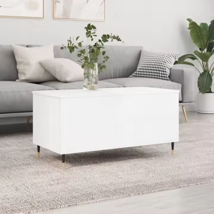 vidaXL Mesa de centro madera contrachapada blanco brillo 90x44,5x45 cm - 1