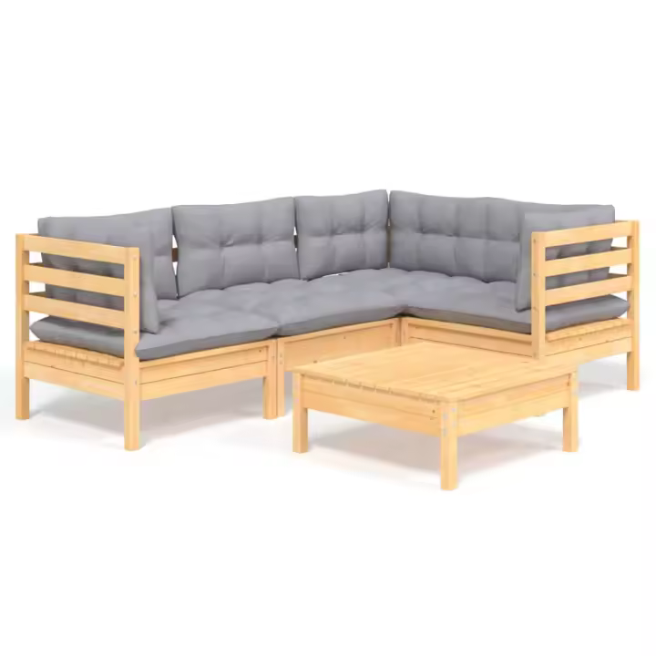vidaXL Juego de muebles de jardín 5 pzas y cojines madera pino gris - 1