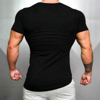 Camiseta De Hombre Para Fitness Y Gimnasio Con Cuello Redondo Y Manga Corta Algodón Transpirable Ajustada Para Correr Y Bodybuilding - details 3