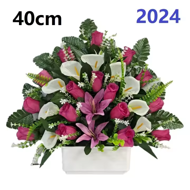 Centro de Flores para Cementerio Gerimport | Ramos de Flores para Todos los Santos | Flores Artificiales de Tela | Ancho 40cm | Alto 40cm | Personalizar Color y Medida | Contacto Directo con Nosotros - 1