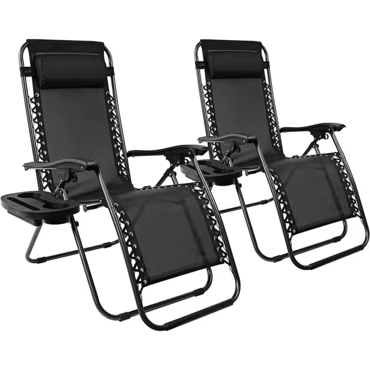 Pack 2 Tumbonas o Sillas de Exterior Plegables para jardín, Playa, Piscina, terraza. Gravedad Zero 2 Unidades, Acero Ligero, Portavasos y Reposacabezas - 1