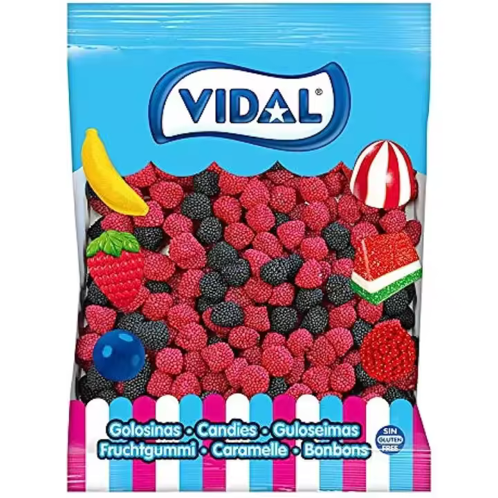 Vidal Golosinas. Mini Moritas Zarza, color Rojo y Negro. Bolsa de 1kg - 1