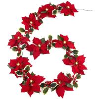 Guirnalda De Flores De Navidad LED 2M Con Poinsettia Rojas Y Hojas De Hollejo Con Led 10 Luces Pilas Incluidas Para Decoración Del Hogar - details 9