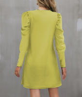 Vestido De Manga Larga Redonda Con Mangas Flotantes Y Botones Para Mujer Estilo Oficina Dama Longitud De Rodilla Poliéster Elástico Suave - details 19