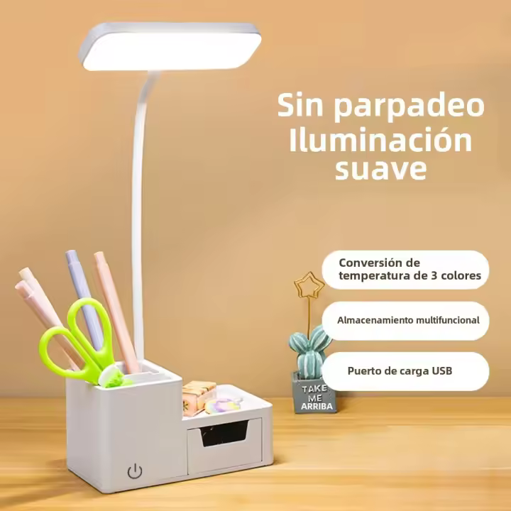 Lámpara De Mesa LED Con Protección Ocular Para Lectura Luz Nocturna Con Portarreglases Y Cajón Soporte Para Lámpara De Mesa - 1