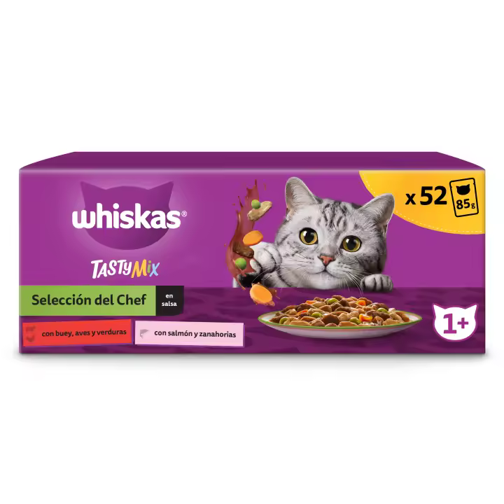 Whiskas Tasty Mix Comida Húmeda para Gatos Adultos Selección del Chef en Salsa 13x4x85g - 1