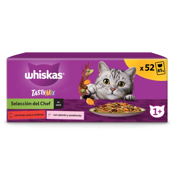 Whiskas Tasty Mix Comida Húmeda para Gatos Adultos Selección del Chef en Salsa 13x4x85g - 1