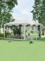 Carpa de Jardín 4x3 m Cenador Desmontable Exterior con 4 Mosquiteras Laterales 2 Puertas con Cremallera y 6 Orificios de Drenaje Impermeable Anti-UV para Terraza Patio Playa Blanco y Negro - details 1