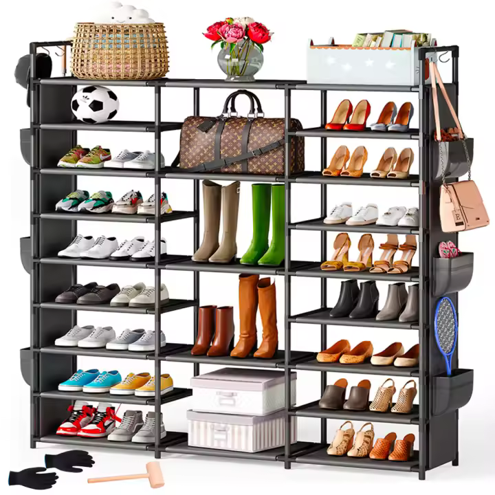 MARCTANI Zapatero GRANDE Capacidad 50 Pares - Armario Zapatero Alto y Abierto FÁCIL INSTALACIÓN - Organizador Zapatos XL Negro para Recibidores de Entrada - Mueble Zapatero Metálico y Robusto - 1