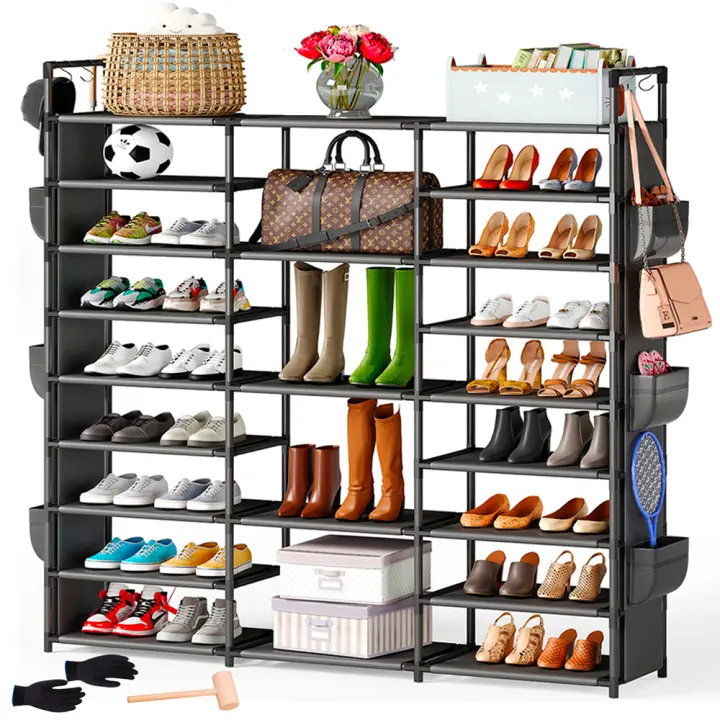 MARCTANI Zapatero GRANDE Capacidad 50 Pares - Armario Zapatero Alto y Abierto FÁCIL INSTALACIÓN - Organizador Zapatos XL Negro para Recibidores de Entrada - Mueble Zapatero Metálico y Robusto - 1