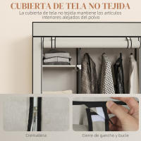 HOMCOM Armario de Tela con Ruedas, Armario Portátil, con Barra para Colgar, 6 Estantes, Marco de Acero, para Dormitorio, Vestidor, 103x43x162,5 cm - details 4