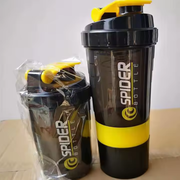 Botella De Proteína Con Agitador De 3 Capas Botella De Agua Para Ejercicio Y Construcción Corporal Mezcladora De Plástico - 1