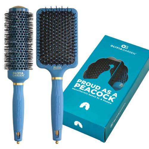 Olivia Garden Pack 2 Cepillos con Cepillo de Pala y Cepillo Térmico Edición Peacock