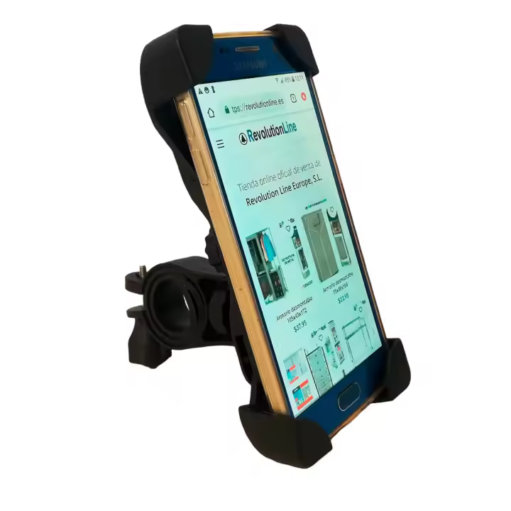 Soporte de móvil para Bicicleta, Moto, Patinete, Quad | Porta móvil con rotación de 360º | para Smartphones de 4.5-7.2" | Soporte móviles antivibración para Manillar de 0,67-1,25" | Marca RevolutionLine - 1