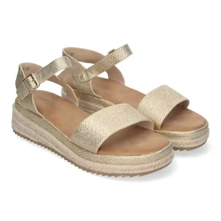 PuntoSalao Sandalias doradas planas en yute para mujer comodas CF-3027 - 1
