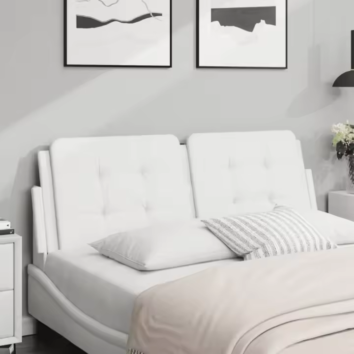 vidaXL Cabecero de cama acolchado cuero sintético blanco 120 cm - 1