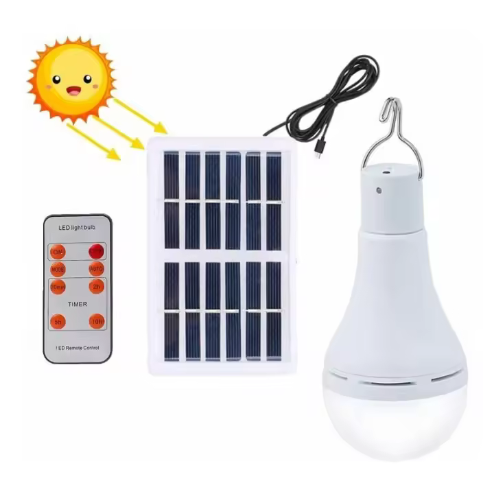 Bombilla LED solar impermeable con control remoto y temporizador, iluminación exterior, ideal para jardín y senderismo. - 1