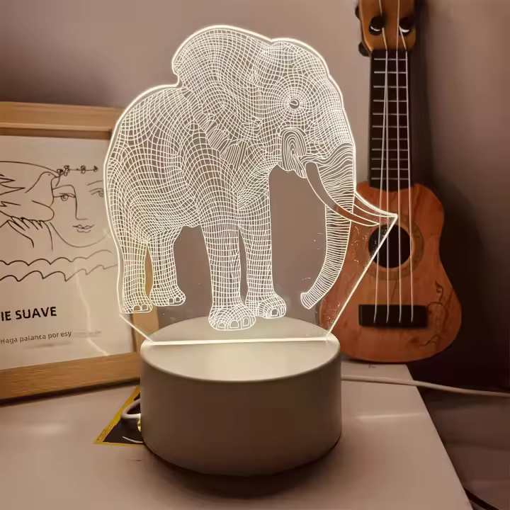 Lámpara De Noche 3D Elefante Con Ilusión Óptica Y Toque Cambio De Color Ambiental 7 Colores Para Dormitorio - 1