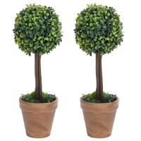 vidaXL Plantas de Boj Artificial Forma Bola Maceta (2 unidades) Verde Topiario Dimensiones 10 x 33 cm, 11.5 x 41 cm, 14.5 x 56 cm - details 2