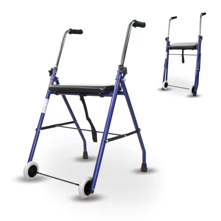 Mobiclinic® Emérita Andador para ancianos Ajustable Plegable Resistente para Adultos Acero Empuñaduras ergonómicas Ligero Con Asiento y 2 Ruedas Azul - 1
