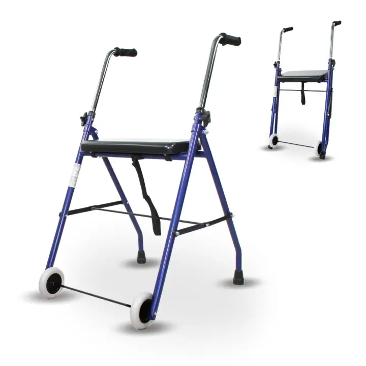 Mobiclinic® Emérita Andador para ancianos Ajustable Plegable Resistente para Adultos Acero Empuñaduras ergonómicas Ligero Con Asiento y 2 Ruedas Azul - 1