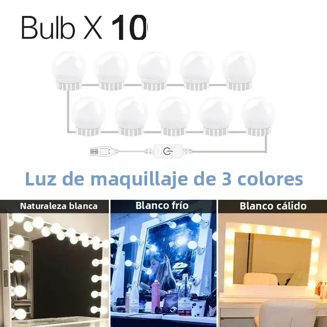 Espejo De Maquillaje Con Luz LED Bombilla USB Cargable Iluminación Para Mesa De Vestir Baño Dimmerable Luz De Vanidad - 1
