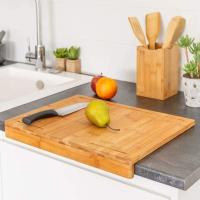 Tabla Cortar con Borde para Encimera,Tablas Modernas para Preparar, Cortar, Trocear, Picar, Cocina, Rectangular, Grande, Bambú, 45*35 cm/35*25cm, Marrón - details 2