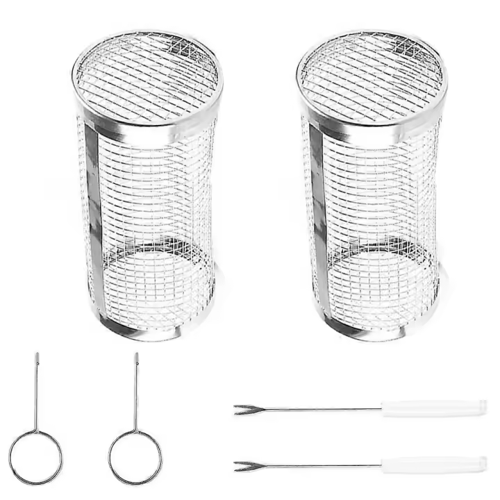 Rolling Grill Basket for Outdoor BBQ, 2 Pieces Stainless Steel Grill Mesh BBQ Rack Accessories, Grill Mesh Tube Grill Basket - 1