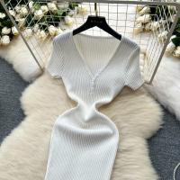Vestido Bodycon Elegante Para Mujer Vestido Maxi De Verano Con Cuello En V Y Manga Corta Vestido Knit Elasticidad Alta Silueta Ajustada - details 8