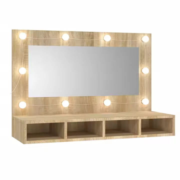 Mueble con Espejo y Luces LED color Roble Sonoma 90x31,5x62 cm - 1
