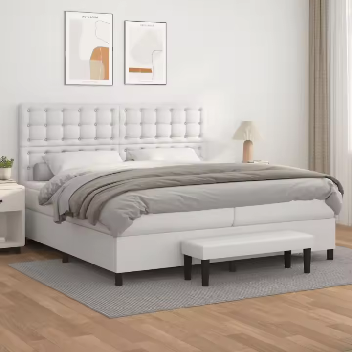 vidaXL Cama box spring con colchón cuero sintético blanco 200x200 cm - 1